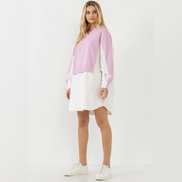 NWT English Factory Women’s Cotton Preppy Resort  Pink Sweatshirt Dress Sz 2X - Picture 1 of 16
